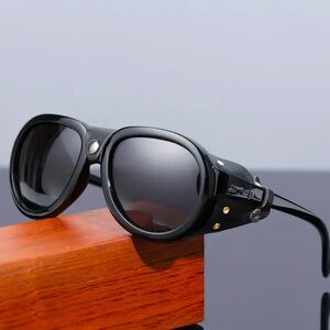 New black aviator sunglasses faux leather unisex